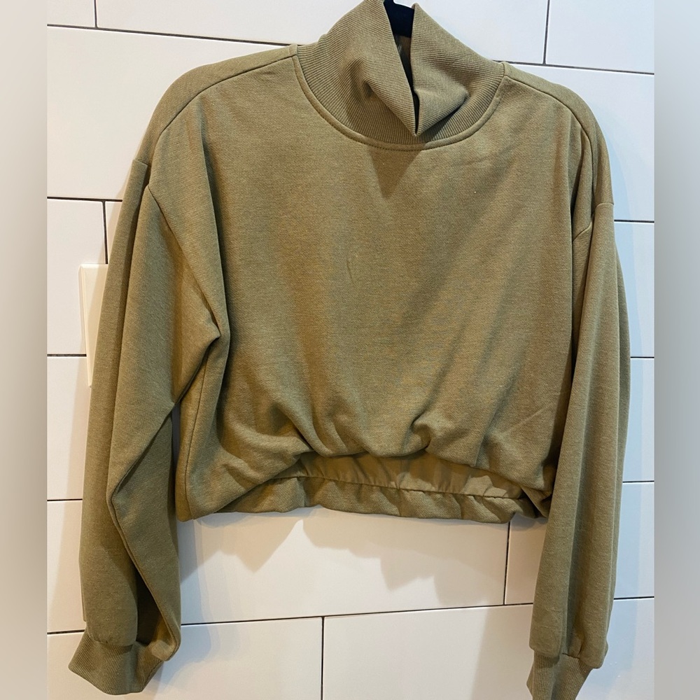 Pilcro Green Cowl Neck Sweater with Cropped Design